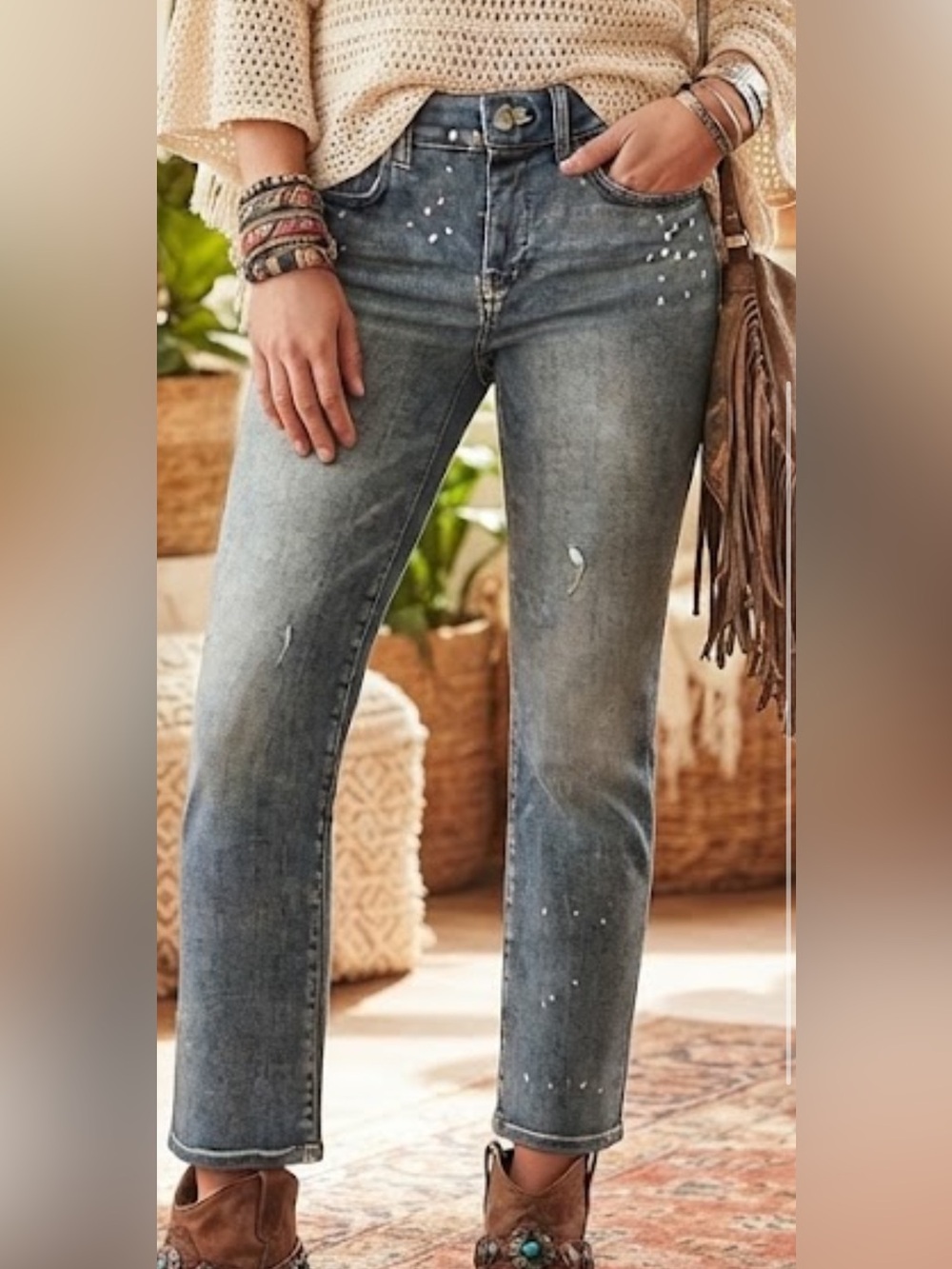 NYDJ Marilyn Straight Jeans Light Wash Paint Splatter Straight Leg Sz 2